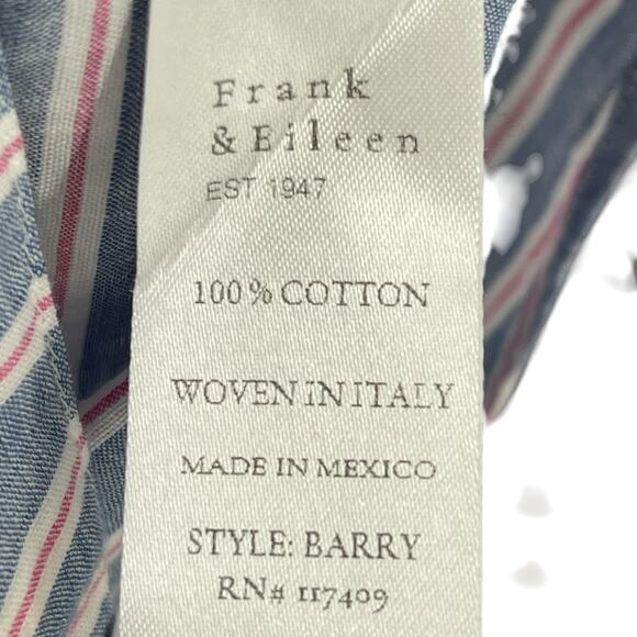 Frank & Eileen Barry Blue Stripe Button Down Blouse Shirt Size Small - Picture 6 of 7